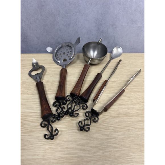 Vintage Barware Tools Set Of 5 Vintage Gothic Scroll Wrought Iron Design - Picture 3 of 5
